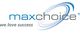 Logo mit blauem Wirbel und Text "maxchoice", darunter "we love success" in Grau.