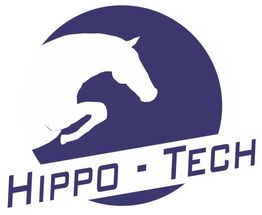 Logo mit springendem Pferd und dem Text "HIPPO - TECH" in Blau auf weißem Hintergrund.