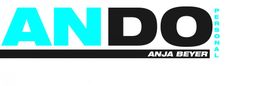 Logo mit großem Text "ANDO", kleiner "Personal Anja Beyer" in Schwarz und Türkis.