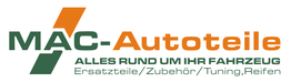 MAC-Autoteile-Logo mit Slogan: "Alles rund um Ihr Fahrzeug". Ersatzteile, Zubehör, Tuning, Reifen.