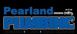 "Pearland Plumbing logo with a faucet and water drop, offering plumbing and drain cleaning services."