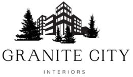 Logo with buildings, trees, and text: "Granite City Interiors."
