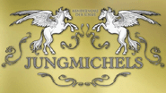 Goldenes Logo mit zwei geflügelten Pferden und dem Schriftzug "Jungmichels".