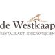 Logo van De Westkaap Restaurant en Dijkpaviljoen met golvende lijnen boven de naam.