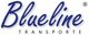 Logo mit blauem Schriftzug „Blueline Transporte“ auf weißem Hintergrund.