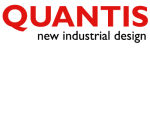 Textbild mit "QUANTIS" in Rot und "new industrial design" in Schwarz darunter.