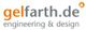 Logo mit der Aufschrift "gelfarth.de" und "engineering & design" in Grau und Orange.
