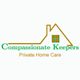 Logo of Compassionate Keepers with a house outline, promoting private home care services.