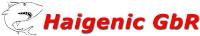 Logo: Schwarzer Hai neben rotem Schriftzug "Haigenic GbR".