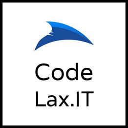 Logo mit blauem Hai-Flosse über dem Text "Code Lax.IT".