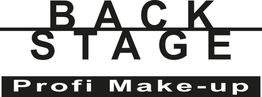 Logo mit Text: "BACKSTAGE" und "Profi Make-up" in Schwarz auf weißem Hintergrund.