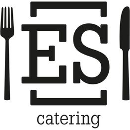 Logo mit "ES Catering", Gabel links, Messer rechts.
