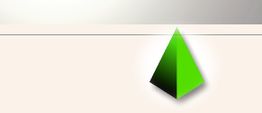 Grüne Pyramide auf hellem Hintergrund mit schwarzem Schatten.