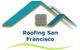 Logo of Roofing San Francisco featuring stylized rooftops and a window.