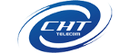 Logotipo da CHT Telecom em azul com círculos orbitais ao redor.