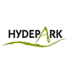 Logo mit dem Schriftzug "HYDEPARK" in Schwarz und einem geschwungenen, grünen Strich darunter.