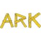 The word "ARK" is spelled out using yellow wooden planks with nails.