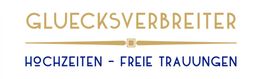 Text "GLUECKSVERBREITER HOCHZEITEN - FREIE TRAUUNGEN" in stilisierter Schrift auf weißem Hintergrund.