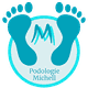 Zwei blaue Fußabdrücke umgeben ein "M", darunter steht "Podologie Michell".