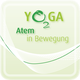 Logo mit "YOGA Atem in Bewegung" und stilisierten Wellenlinien in Grün.