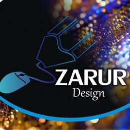 Logo da Zarur Design com fundo brilhoso e um desenho de touro estilizado.