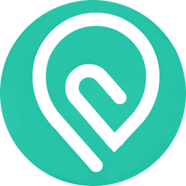 Weißes abstraktes Logo auf türkisem Hintergrund, erinnert an eine stilisierte Büroklammer.