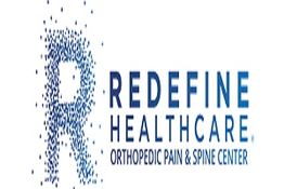 Logo of Redefine Healthcare Orthopedic Pain & Spine Center, featuring a stylized letter "R".