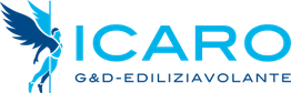 Logo di ICARO con figura alata blu e testo "G&D-EDILIZIAVOLANTE" in blu.
