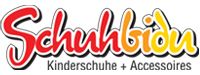 Logo mit Schriftzug "Schuhbidu, Kinderschuhe + Accessoires" in roten und gelben Buchstaben.