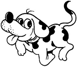 Niedlicher Hund mit Punkten und wedelndem Schwanz, lächelt und streckt die Zunge heraus.