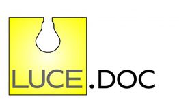 Logo giallo con lampadina stilizzata e testo "LUCE.DOC" in grigio e nero.