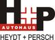 Logo des Autohauses Heydt + Persch, schwarzes „H+P“ mit rotem Schriftzug „AUTOHAUS“.