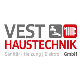 Logo von Vest Haustechnik mit Symbolen für Wasserhahn und Heizung. Text: Sanitär, Heizung, Elektro.