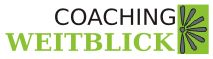 Logo: "Coaching Weitblick" mit einem stilisierten grünen Auge auf der rechten Seite.