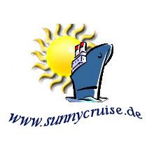 Logo mit Sonne, Kreuzfahrtschiff und der Website-Adresse www.sunnycruise.de.