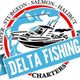 Logo with a fish, boat, and text: "Delta Fishing Charters."