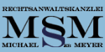 Logo der Kanzlei MSM mit Paragraphenzeichen, Text: Rechtsanwaltskanzlei Michael SMB Meyer.