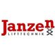 Logo von Janzen Liftechnik mit rotem Schriftzug und schwarzem Liftsymbol.
