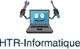 Ordinateur souriant avec outils, logo de HTR-Informatique.