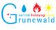 Logo: "Grunewald", Symbole für Wasser, Feuer, Sonne, Text: "sanitär heizung klima".