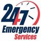 "24/7 Emergency Services logo with clock graphic."