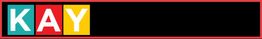 Colorful blocks spelling "KAY" on a black background with a red outline.