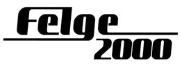 Schwarzes Logo mit dem Schriftzug "Felge 2000" in stilisierter Schrift auf weißem Hintergrund.