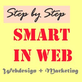 "Grafik mit Text 'Step by Step Smart in Web' in Rot und Schwarz auf gelbem Hintergrund."