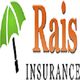 Green umbrella icon beside "Rais Insurance" text logo.