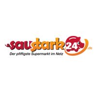 Logo von saustark24.de, mit dem Text: "Der pfiffigste Supermarkt im Netz".