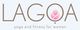 "LAGOA-Logo mit rosa Blatt und Slogan 'yoga and fitness for women' auf weißem Hintergrund."