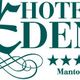 Logo di "Hotel Eden Mantova" con quattro stelle, scritta in verde ornata.