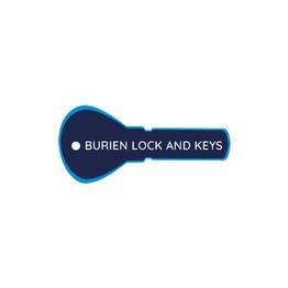 Key-shaped logo with "Burien Lock and Keys" written on it in white text.