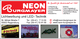 Werbung für Neon Burgmayer: Lichtwerbung, LED-Technik, Kontaktinfo und Logos von Projekten.